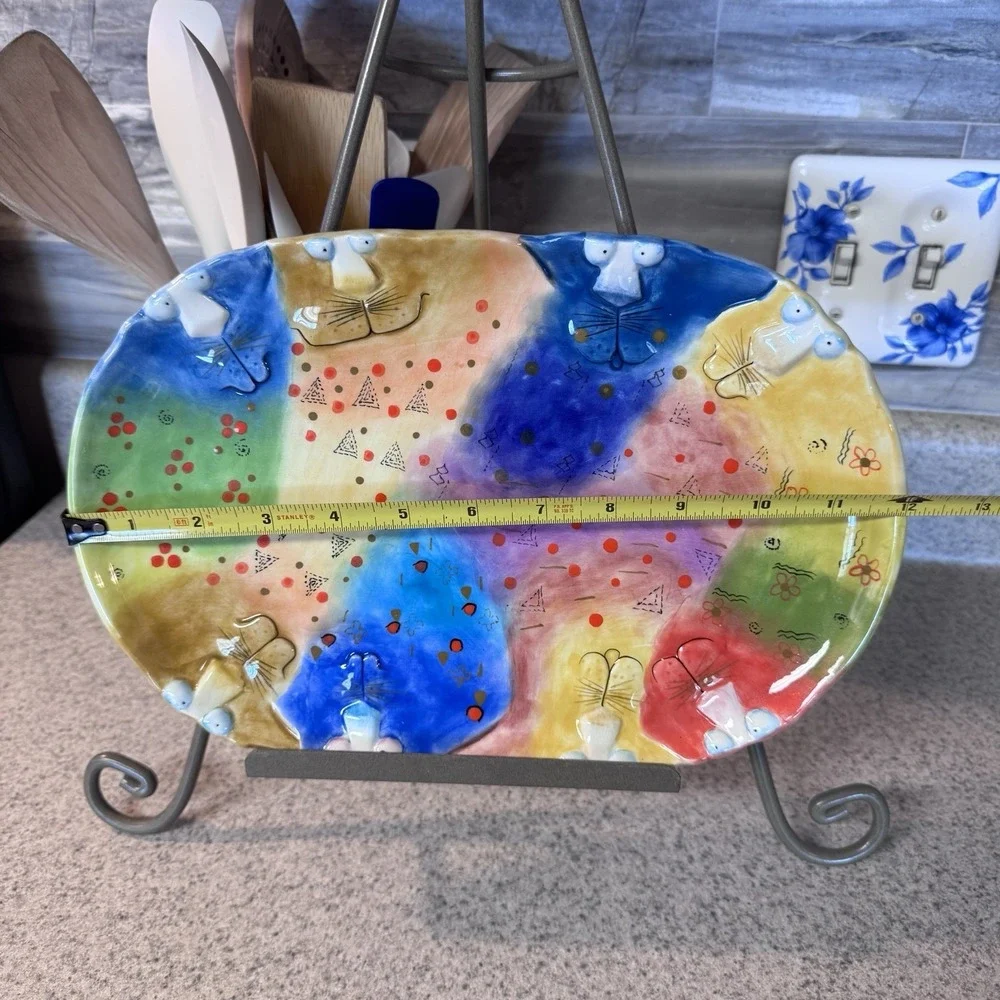 12 in Studio Designworks Joy Cat Platter Hand Painted Whimsical Cats Colorful